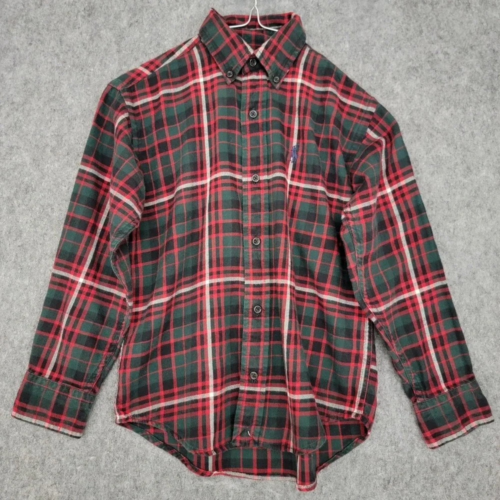 Ralph Lauren Shirt Boys 5 Green‎ Red Plaid Flannel Button Down Long Sleeve Pony